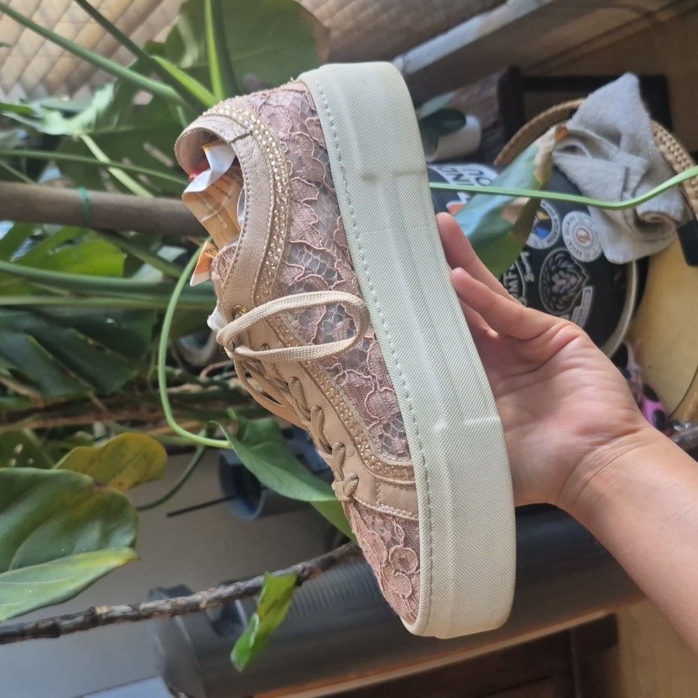Baldinini Blush Pink Lace Platform Sneakers - Picture 2 of 11